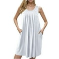 thumbnail image 1 of Htigea Womens Nightdress Summer Sleeveless Sleep Dresses Solid Pleated Crew Neck Nightgown with Pockets Cozy Home Lounge Dress Today Sales, 1 of 8