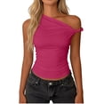 thumbnail image 1 of Htigea Womens Off the Shoulder Tank Tops Sleeveless Asymmetrical Neck T-Shirts Y2K Summer Going Out Tanks Hot Pink XL, 1 of 6