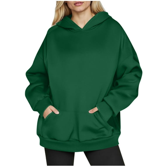 Htigea Womens Oversized Hoodies Fleece Pullover Sweatshirts Solid Color Casual Loose Fit Tops Cozy Kangaroo Pocket Sweatshirt Army Green L