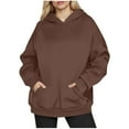 thumbnail image 1 of Htigea Womens Oversized Hoodies Fleece Pullover Sweatshirts Solid Color Casual Loose Fit Tops Cozy Kangaroo Pocket Sweatshirt Brown XL, 1 of 6