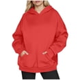 thumbnail image 1 of Htigea Womens Oversized Hoodies Fleece Pullover Sweatshirts Solid Color Casual Loose Fit Tops Cozy Kangaroo Pocket Sweatshirt Red L, 1 of 6