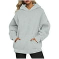 thumbnail image 1 of Htigea Womens Oversized Hoodies Thin Fleece Sweatshirts Solid Color Long Sleeve Hooded Tops Fall Winter Pullover Sweatshirt with Pocket Gray XL, 1 of 6