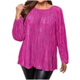 thumbnail image 1 of Htigea Womens Oversized Shirts Loose Casual Crewneck Pullover Long Sleeve Blouses Pleated Ruffle Hem Flowy Tops Pink XXXXXL, 1 of 7