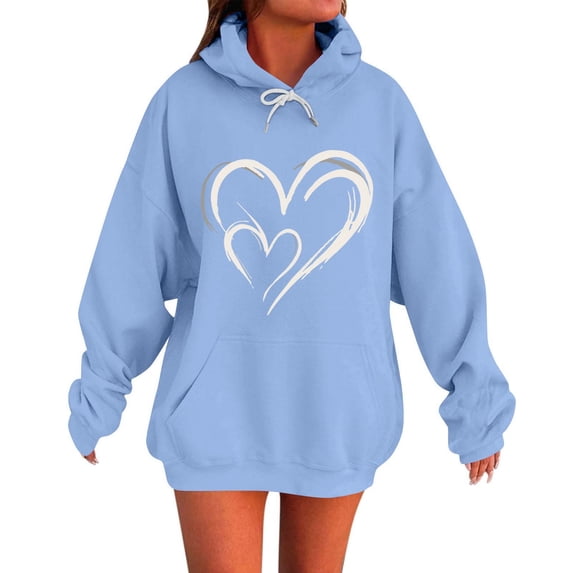 Htigea Womens Oversized Sweatshirts Baggy Long Sleeve Hoodies Fall Winter Outfits | Trendy Heart Graphic, Drawstring Hooded, Pocket, Preppy Casual Pullover Tops Light Blue M