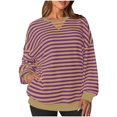 thumbnail image 1 of Htigea Womens Oversized Sweatshirts Crewneck Long Sleeve Striped Tops Casual Loose Fit Pullover Y2K Shirts Fall Workout Sweatshirt Purple S, 1 of 5