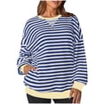 thumbnail image 1 of Htigea Womens Oversized Sweatshirts Crewneck Long Sleeve Striped Tops Casual Loose Fit Pullover Y2K Shirts Fall Workout Sweatshirt Yellow S, 1 of 5