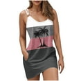 thumbnail image 1 of Htigea Womens Palm Tree Print Tank Dress with Pockets Summer Casual Sleeveless Beach Cover Ups Boho Mini Sundress Pink,M, 1 of 5