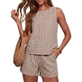 thumbnail image 1 of Htigea Womens Plaid 2 Piece Sets Casual Sleeveless Tank Top Shorts Matching Outfits Summer Loungewear Brown M, 1 of 7