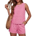 thumbnail image 1 of Htigea Womens Plaid 2 Piece Sets Casual Sleeveless Tank Top Shorts Matching Outfits Summer Loungewear Red S, 1 of 6