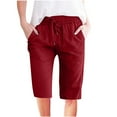 thumbnail image 1 of Htigea Womens Plus Size Shorts Cotton Linen Summer Elastic Waist Drawstring Shorts Slim Fit Linen Shorts Solid Color Casual Shorts with Pockets Time Limited Sale Wine L, 1 of 4