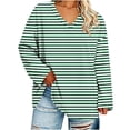 thumbnail image 1 of Htigea Womens Plus Size Striped Tops Fall Long Sleeve V Neck T Shirts Loose Fit Casual Oversized Tshirts Everyday Wear Army Green XXXXXL, 1 of 6