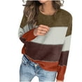 thumbnail image 1 of Htigea Womens Plus Size Sweaters Knit Long Sleeve Crewneck Tops Color Block Pullover Jumper Brown 4XL, 1 of 6