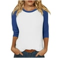 thumbnail image 1 of Htigea Womens Plus Size T-Shirts Raglan 3/4 Length Sleeve Tops Crewneck Pullover Tees Casual Loose T Shirt Blue,2XL, 1 of 7
