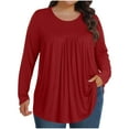 thumbnail image 1 of Htigea Womens Plus Size Tops Tunic Long Sleeve Pleated Crew Neck Shirts Casual Loose Tunic Tee Soft Cozy Fall Blouse Red XXXXXL, 1 of 7