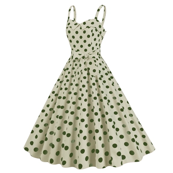 Htigea Womens Polka Dot A-Line Dress Vintage Cocktail Party Swing Dresses Summer Sleeveless Elastic Open Back Sundress Army Green,2XL