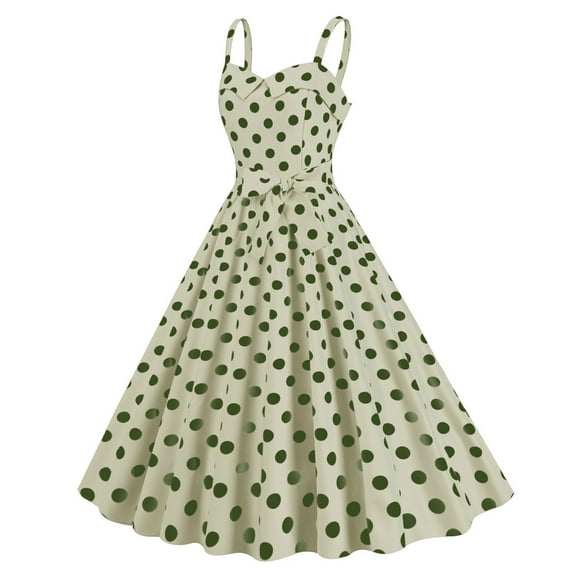Htigea Womens Polka Dot A-Line Dress Vintage Cocktail Party Swing Dresses Summer Sleeveless Elastic Open Back Sundress Army Green,XL