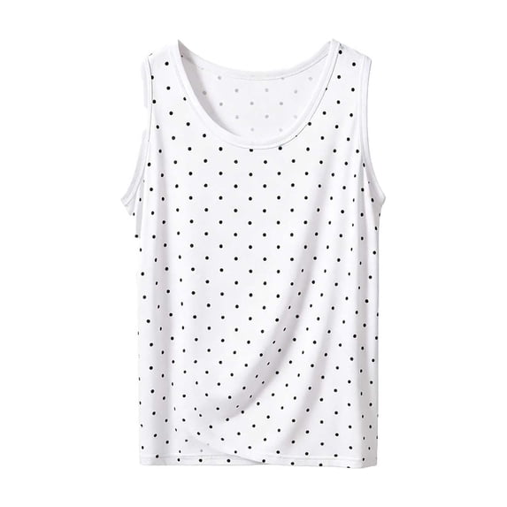 Htigea Womens Polka Dots Tank Tops Summer Sleeveless Crewneck T-Shirts Soft Comfy Casual Tanks White XL