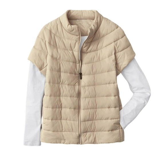 Htigea Womens Puffer Vest Lightweight Quilted Cap Sleeve Collared Jackets Full Zip Up Sleeveless Coats with Pockets Khaki S