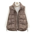 thumbnail image 1 of Htigea Womens Quilted Vest Lightweight Sleeveless Jacket with Pockets Stylish Zip Up Stand Collar Outerwear Brown XXL, 1 of 9