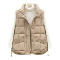 thumbnail image 1 of Htigea Womens Quilted Vest Lightweight Sleeveless Jacket with Pockets Stylish Zip Up Stand Collar Outerwear Khaki M, 1 of 9