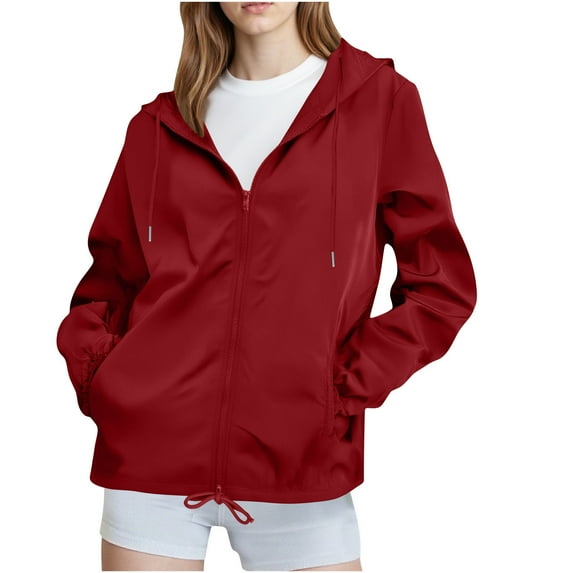 Htigea Womens Rain Jackets Waterproof Outdoor Hiking Athletic Jacket Lightweight Travel Windbreaker Outerwear with Hood and Pockets Red XXL