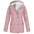 thumbnail image 1 of Htigea Womens Raincoat Jacket Drawstring Waist Mid-Length Coats with Hood Lightweight Outdoor Active Windproof Pockets Jackets Pink 4XL, 1 of 6