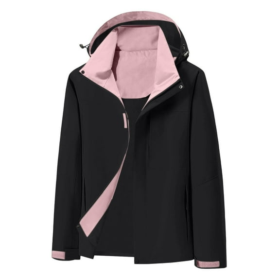 Htigea Womens Raincoat Jackets Windproof Waterproof Outdoor Hiking Windbreaker Coats Color Block Hooded Rain Jacket Black XXL