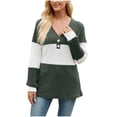 thumbnail image 1 of Htigea Womens Ribbed Shirts Color Block V-Neck Long Sleeve Top Casual Loose Fit Tee Lightweight Fall Pullover Blouse Army Green M, 1 of 8