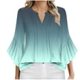 thumbnail image 1 of Htigea Womens Ruffle 3/4 Sleeve Shirts Dressy V Neck Tunic Tops Casual Flowy Beach Tshirts Gradient Color Party Blouses Green,L, 1 of 4
