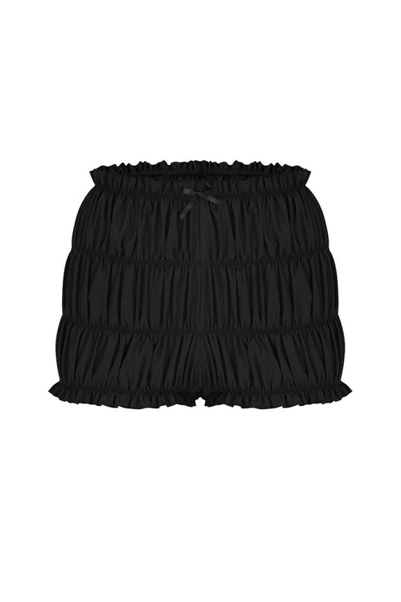 Womens Ruffle Bloomer Shorts Y2k Elastic Waist Mini Shorts Casual Home Sleep Pajama Shorts Black S