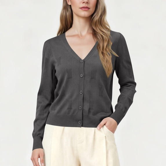 Htigea Womens Short Cardigan Knit Long Sleeve Button Down Open Front Coats Fall Soft Comfy Sweater Cardigans Gray L
