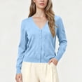 thumbnail image 1 of Htigea Womens Short Cardigan Knit Long Sleeve Button Down Open Front Coats Fall Soft Comfy Sweater Cardigans Light Blue L, 1 of 9