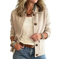 thumbnail image 1 of Htigea Womens Short Coats Collared Long Sleeve Button Down Jackets Casual Trendy Everyday Work Coat with Pockets Khaki M, 1 of 7