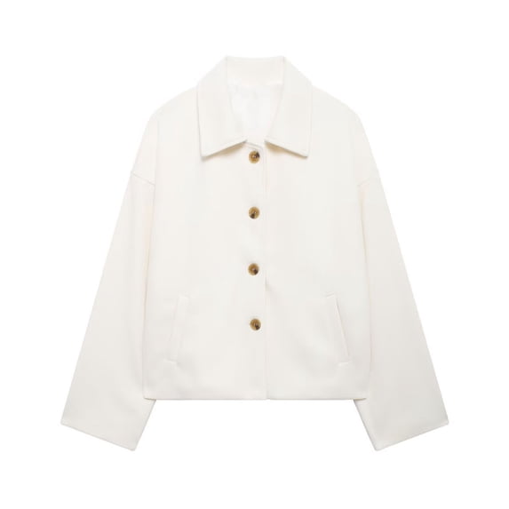 Htigea Womens Short Peacoats Trendy Turndown Collar Button Down Coats Solid Color Fall Outerwear with Pockets White M