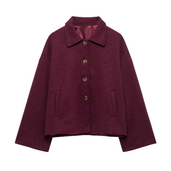 Htigea Womens Short Peacoats Trendy Turndown Collar Button Down Coats Solid Color Fall Outerwear with Pockets Wine L
