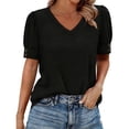 thumbnail image 1 of Htigea Womens Short Sleeve Shirts Summer V Neck Tee Soft Comfy Everyday Casual T-Shirt Tunic Black S, 1 of 7
