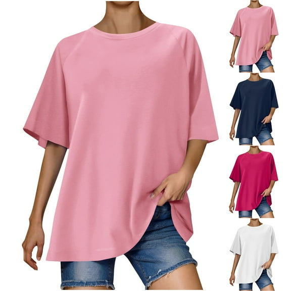Htigea Womens Short Sleeve Tops Summer T Shirts Round Neck Causal Fashion Basic Tee Navy,L