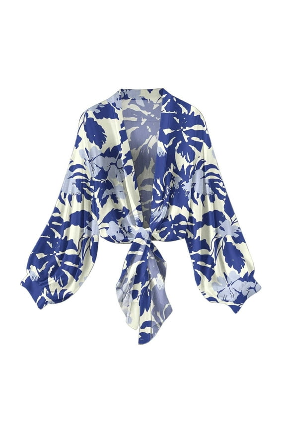 Womens Shrugs Long Sleeve Tie Open Front Cardigan Lightweight Summer Bolero Shrug Top Blue L