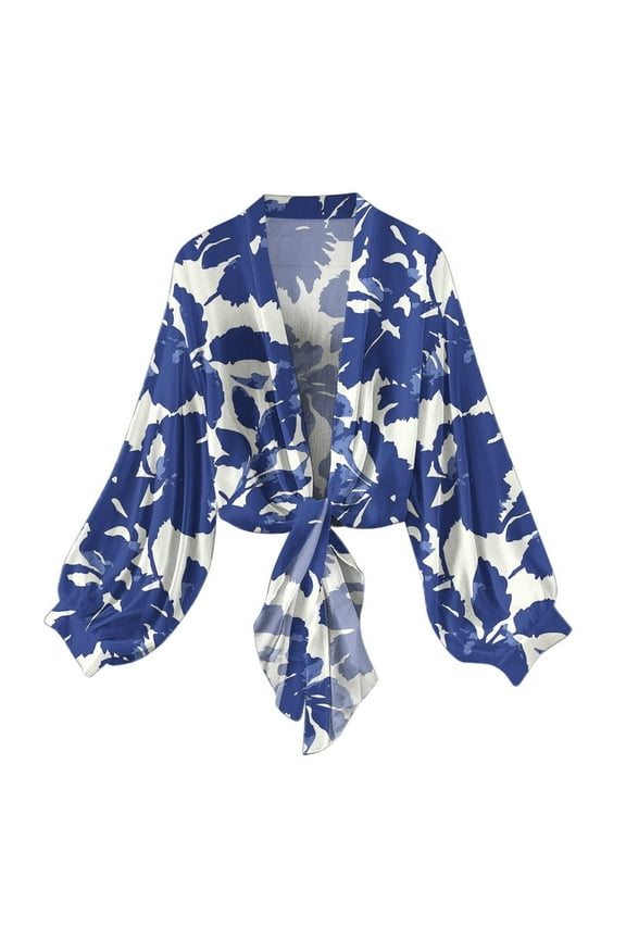 Womens Shrugs Long Sleeve Tie Open Front Cardigan Lightweight Summer Bolero Shrug Top Dark Blue L