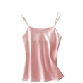 thumbnail image 1 of Htigea Womens Silk Satin Tank Top V Neck Spaghetti Straps Camisole Casual Loose Sleeveless Blouses Summer Basic Tanks Pink L, 1 of 5
