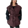 thumbnail image 1 of Htigea Womens Sleeveless Jackets Puffer Stand Collar Vest with Belt and Pockets Ladies Fall Winter Warm Vests Red M, 1 of 9