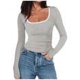 thumbnail image 1 of Htigea Womens Square Neckline Tops Slim Fit Long Sleeve Shirts Color Block Pullover Fall Versatile Base Layer to Wear with Coat Gray XXL, 1 of 8