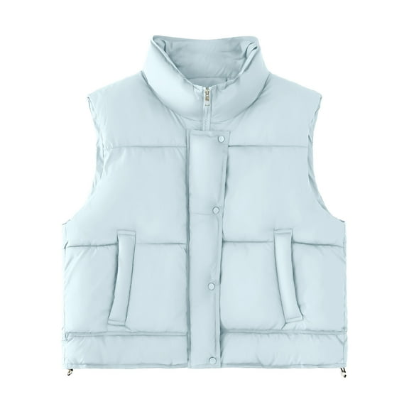 Htigea Womens Stand Collar Vest Fall Winter Sleeveless Jacket Zip Up Padded Vests Coats with Pockets Blue L