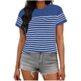 thumbnail image 1 of Htigea Womens Striped Short Sleeve Tops Casual Crewneck T Shirt Summer Loose Fit Pullover Tee Blue XXL, 1 of 6