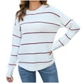 thumbnail image 1 of Htigea Womens Striped Sweaters Casual Crew Neck Long Sleeve Knit Pullover Fall Winter Jumper Tops White S, 1 of 4