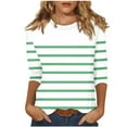 thumbnail image 1 of Htigea Womens Striped Tshirts Crewneck 3/4 Sleeve Tops Plus Size Tunic Tees Casual Loose Fit Shirts Green,2XL, 1 of 5