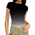 thumbnail image 1 of Htigea Womens Summer T Shirts Ribbed Knit Slim Fit Crop Tops Short Sleeve Tee Lightweight Gym Workout T-Shirt Black S, 1 of 6