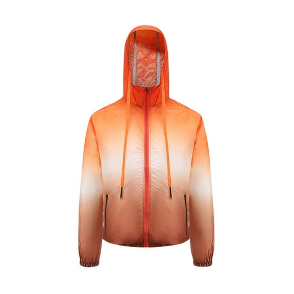 Htigea Womens Sun Protection Jackets with Fans Gradient Color Hoodies Full Zip Long Sleeves Waterproof Hooded Tops Orange M