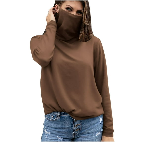 Htigea Womens Sun Protection Shirts UPF 50+ Long Sleeve Tops with Face Mask Outdoor Breathable Shirt for Hiking Fishing Coffee XXL
