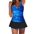 thumbnail image 1 of Htigea Womens Tankini 2 Piece Tummy Control Swimsuit Ruffle V-Neck Tank Tops and Mini Skirts Swimwear Summer Bathing Suit Blue,XL, 1 of 9
